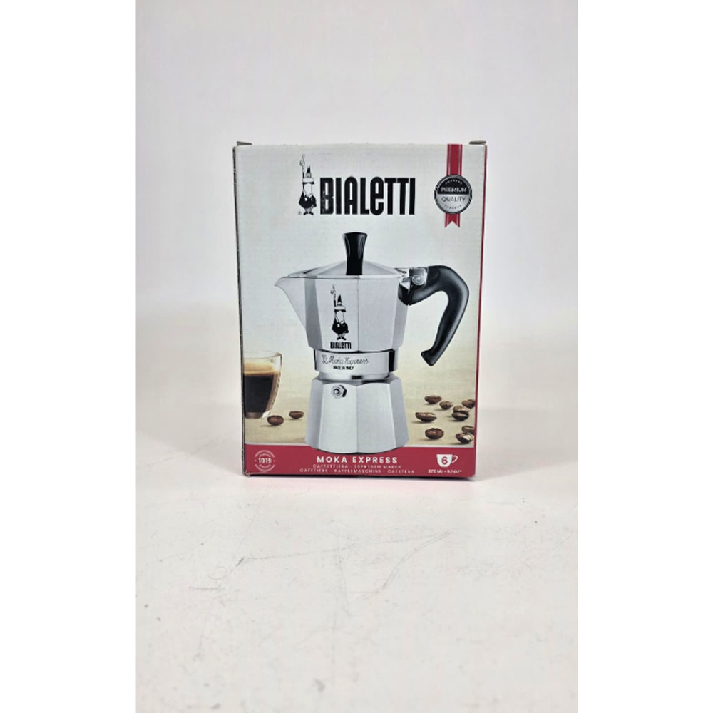 Bialetti Moka Express Iconic Italian Stovetop Espresso Maker Silver, 6 Cups